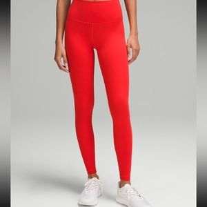 NWT Lululemon Wunder Under High Rise Tight  25” Red with raised print. 🔥 Fire